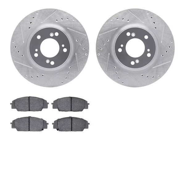 7602-59002, Rotors-Drilled and Slotted-Silver with 5000 Euro Ceramic Brake Pads, Zinc Coated, Dynamic Friction Co, Mfr#: 7602-59002